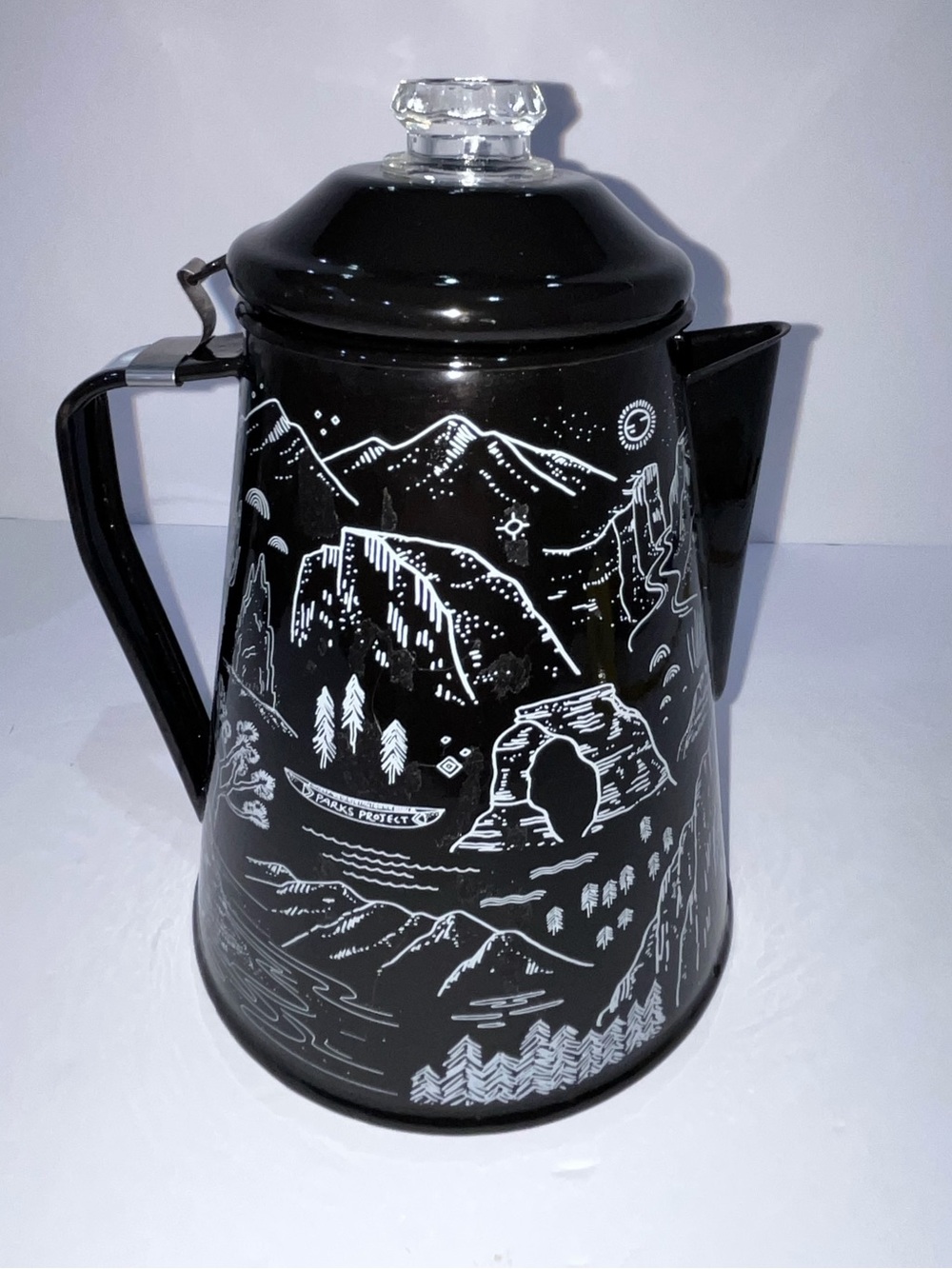 Parks Project Black Enamel Scenic Coffee Pot with Glass Knob